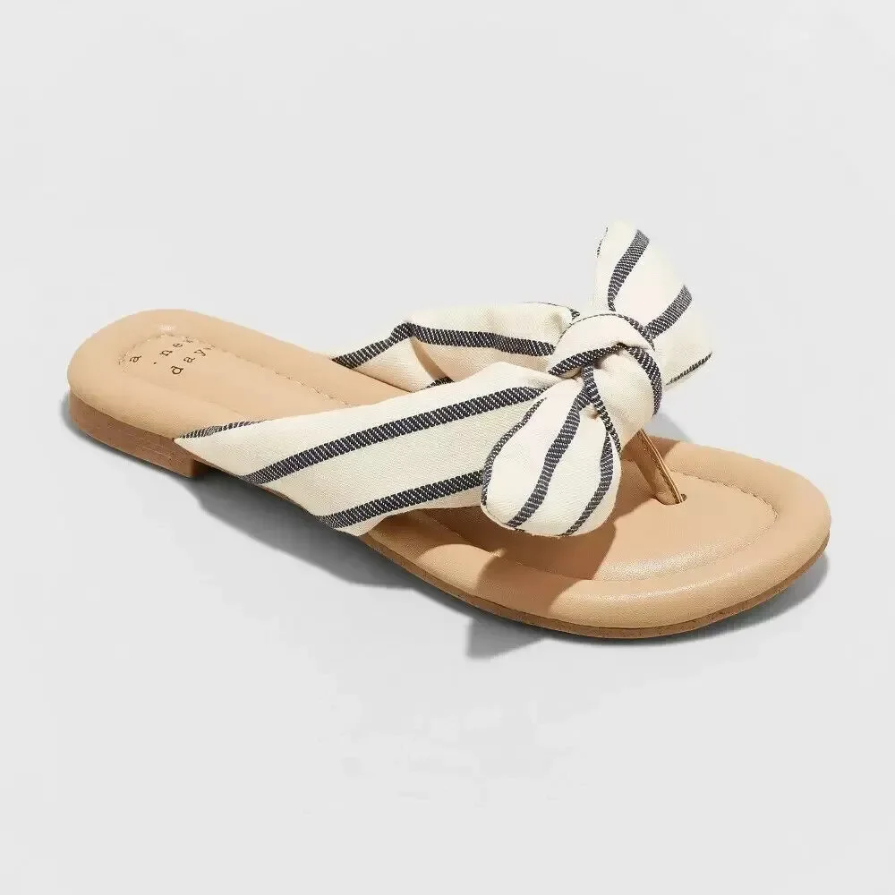 Women's Adley Bow Flip Flop Sandals - A New Day Off-White 7 - Picture 1 of 1